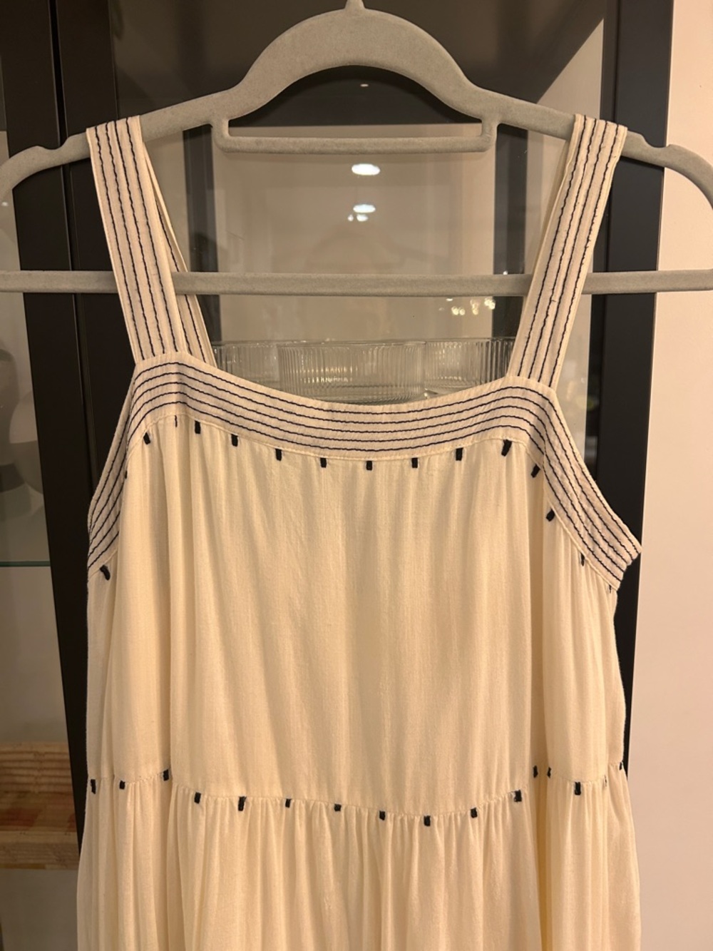 Old Navy Cream Tiered Midi Sundress with Striped Strap Detail - Picture 2 of 7